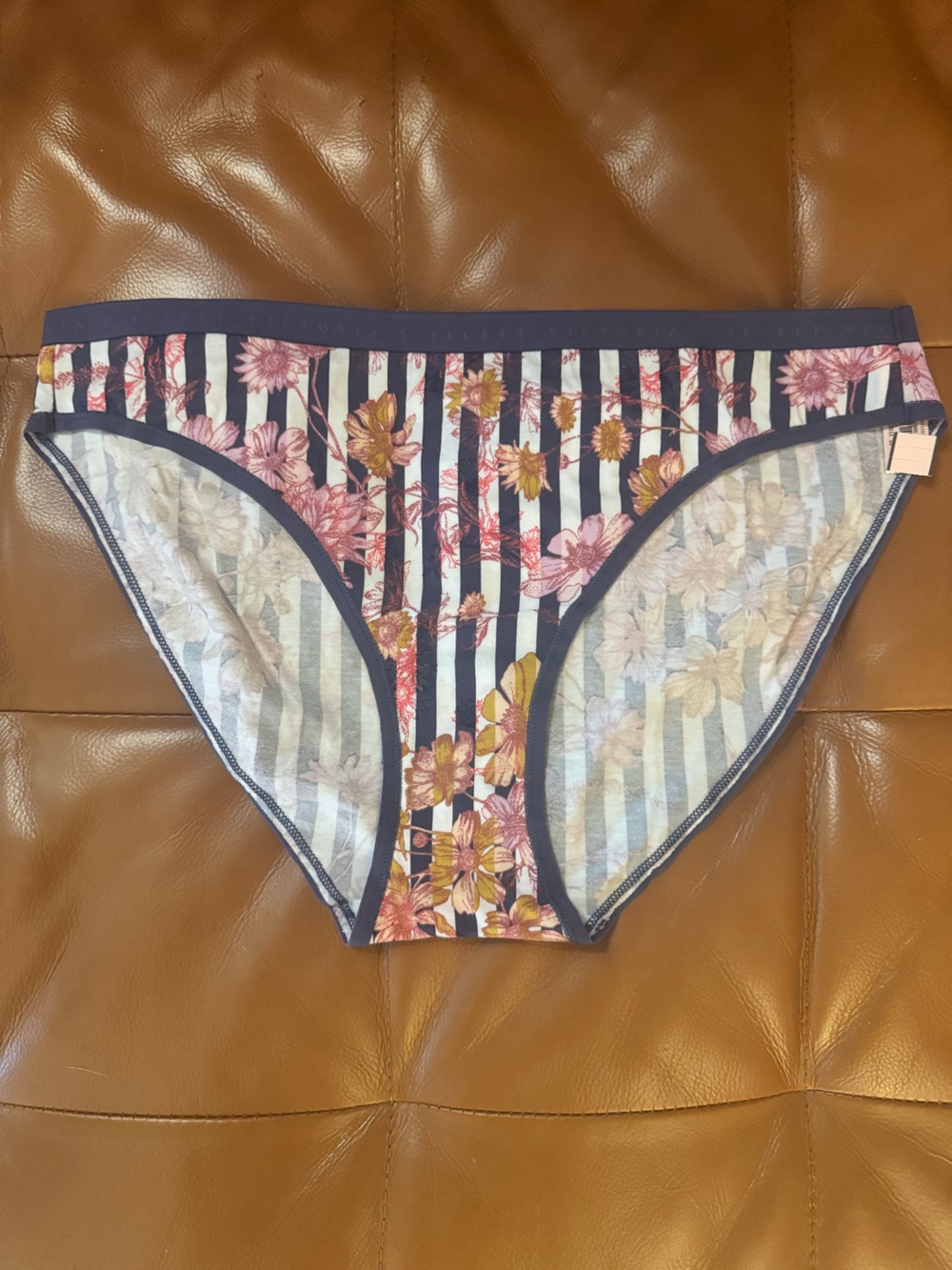 Victoria's Secret Floral & Navy Striped Bikini Brief Panty